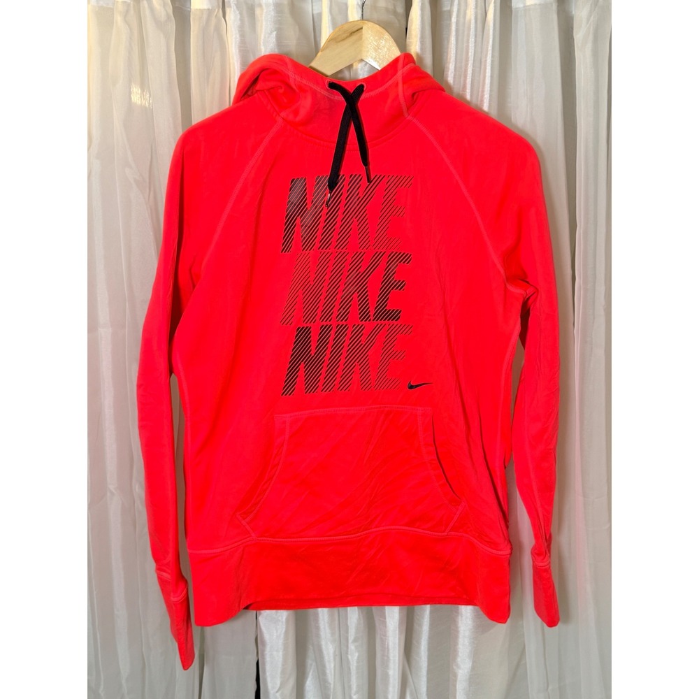 Nike Therma-FIT Hoodie Womens Large Neon Pink Graphic Pullover Thumbholes